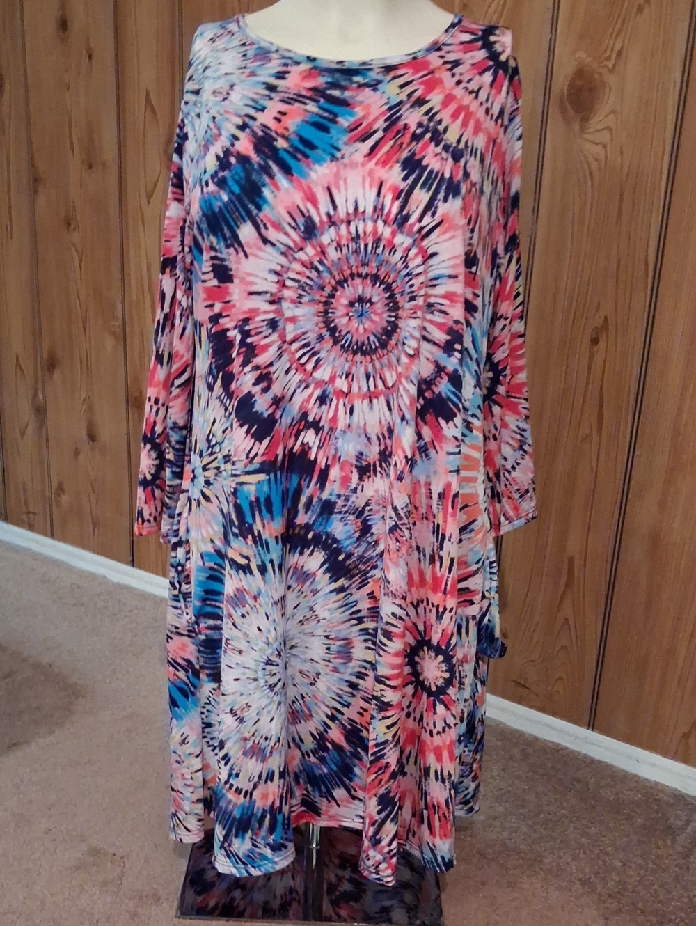 HEIMISH USA Pink & Blue Tie-Dye Long Sleeve Swing Dress